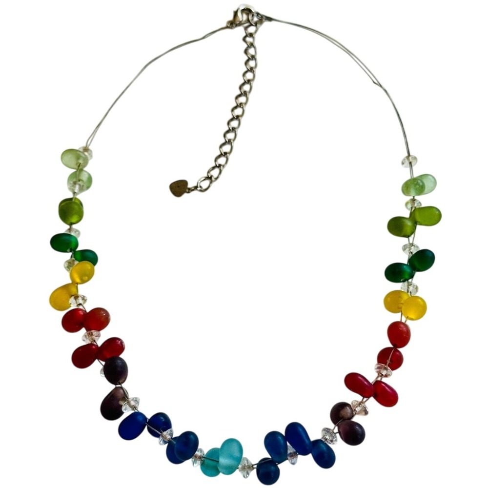 Candy Rainbow Necklace Art Glass Floating Collar Multi strand VTG 90s Y2K 18.5"L